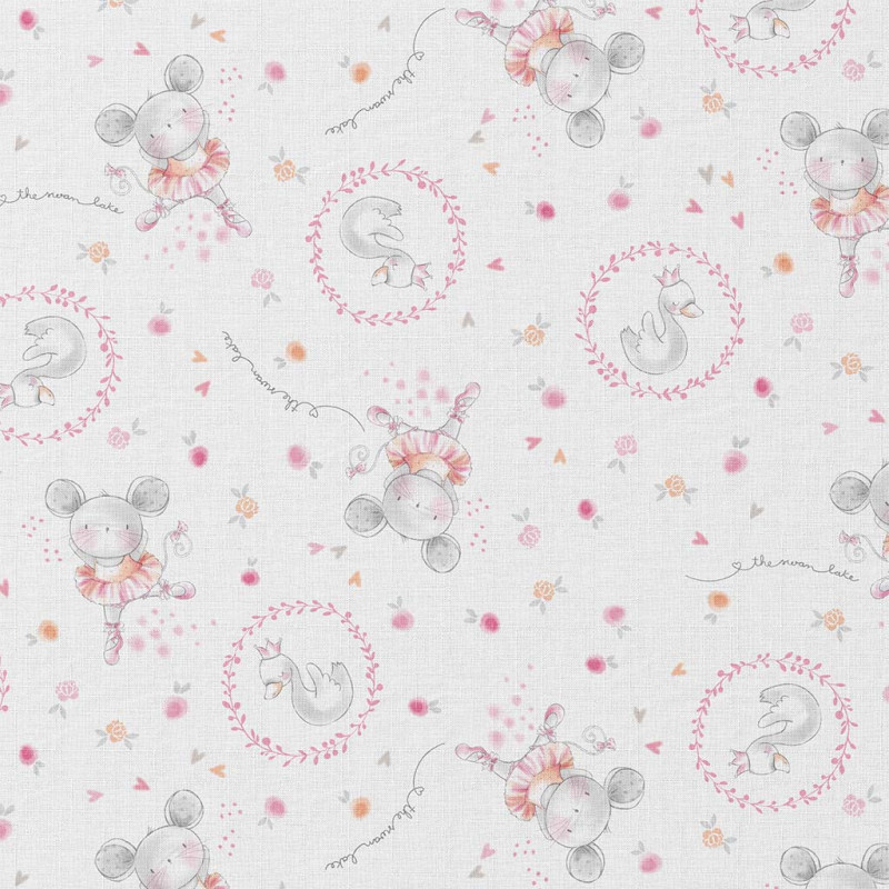 Printed Cotton DAISY White / Pink